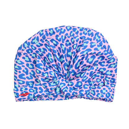 Shower Cap with Cute Bow in Blue &amp; Green Leopard Print