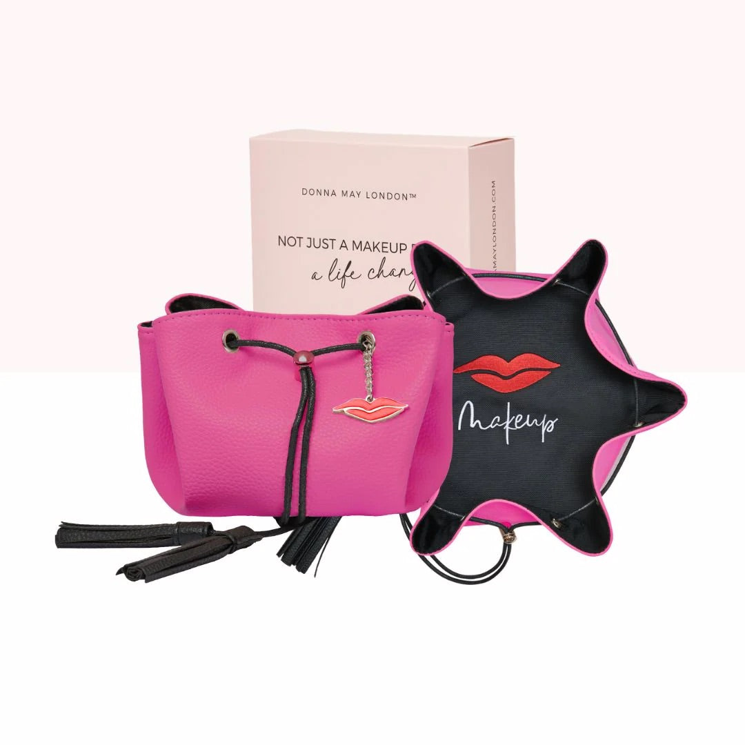 Bright pink makeup bag