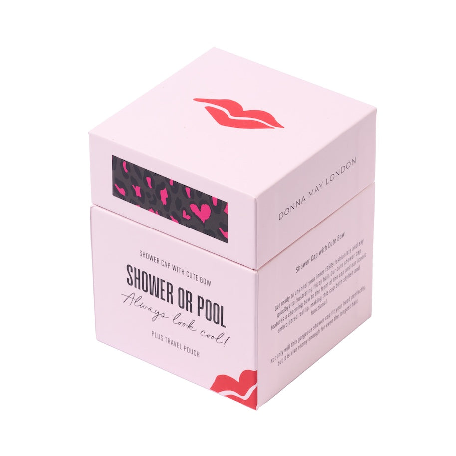 Shower Cap with Cute Bow in Khaki &amp; Pink Animal