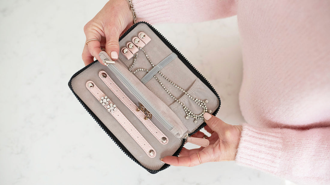 Jewellery Wallet in Blush Pink Faux leather