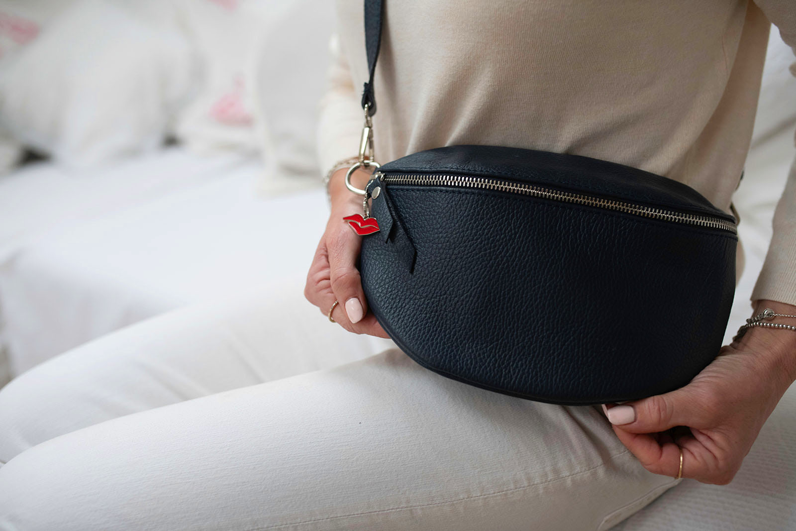 Naples City Bag in Navy - With Leather Strap