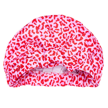 SALE Shower Cap with Cute Bow in Red &amp; Pink Leopard NO PACKAGING
