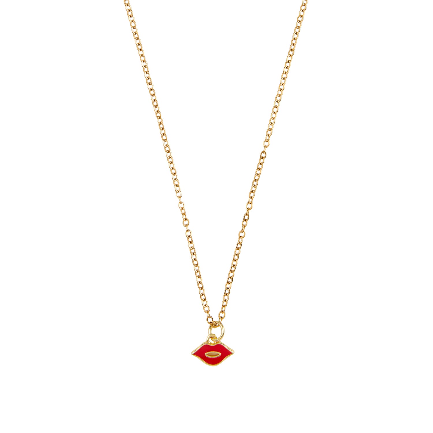 Red Lip Necklace on Gold Chain