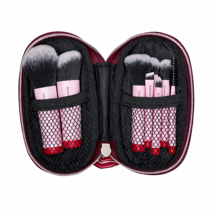 8-Piece Mini Travel Makeup Brush Set in Burgundy