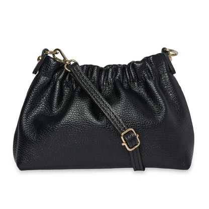 Lara Cross Body Bag in Soft Black Italian Leather - gold metalwork