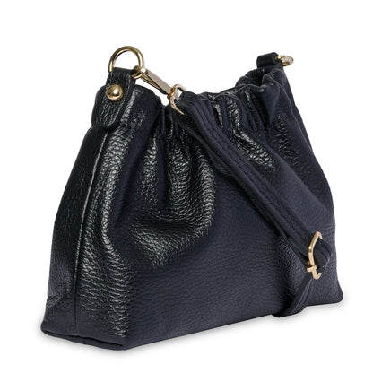 Lara Cross Body Bag in Soft Black Italian Leather - gold metalwork