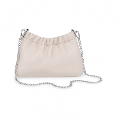 Lara Cross Body Bag in Off-White Italian Leather - silver metalwork