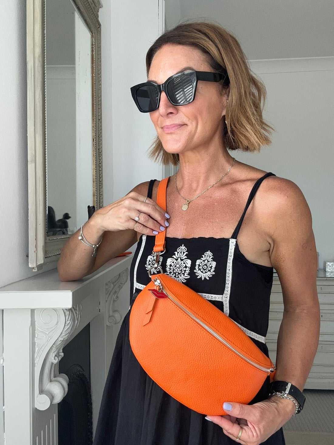 Lisbon City Bag in Orange - with leather strap
