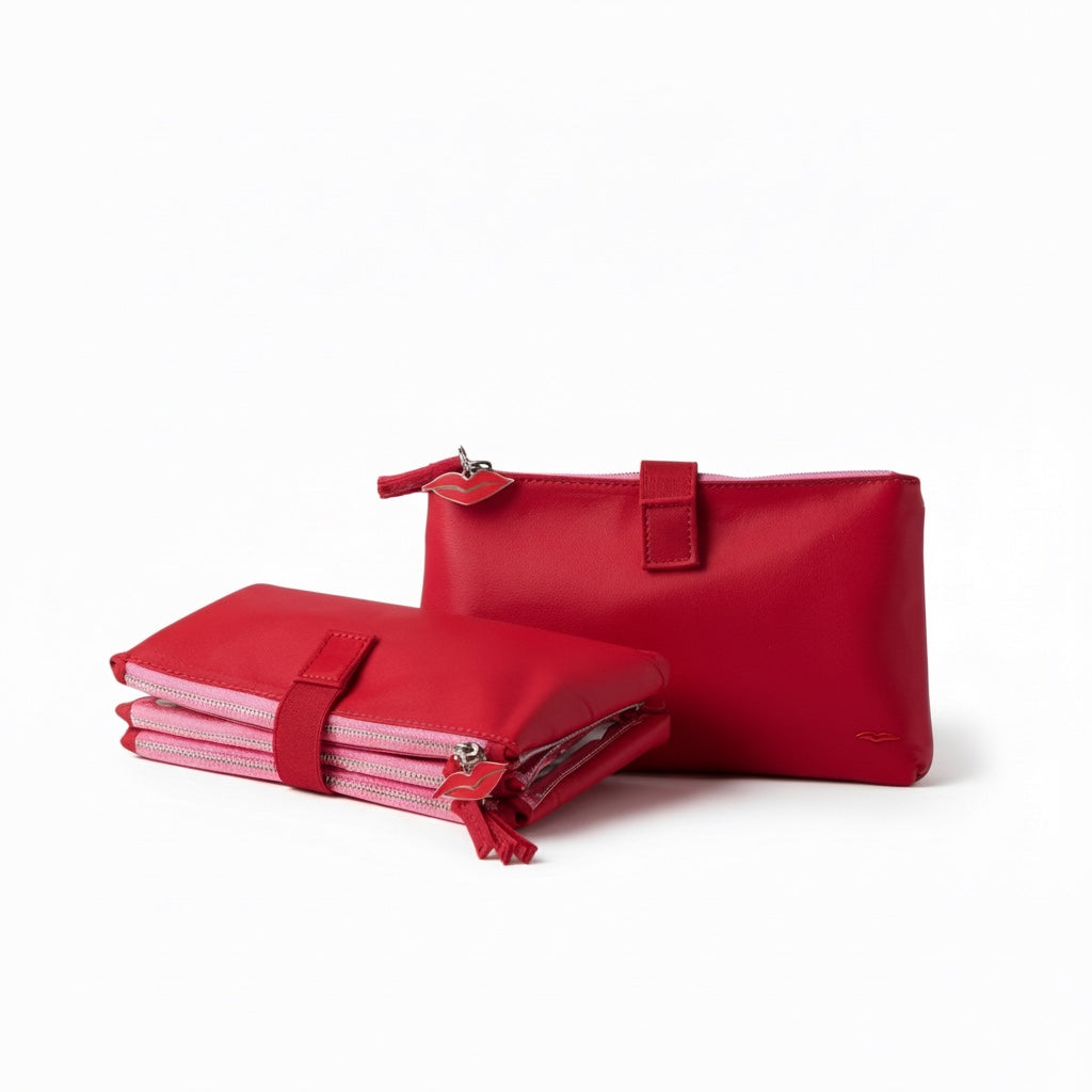 Red Knick-Knack Bag Max – 3 Clear Pocket Beauty Organiser