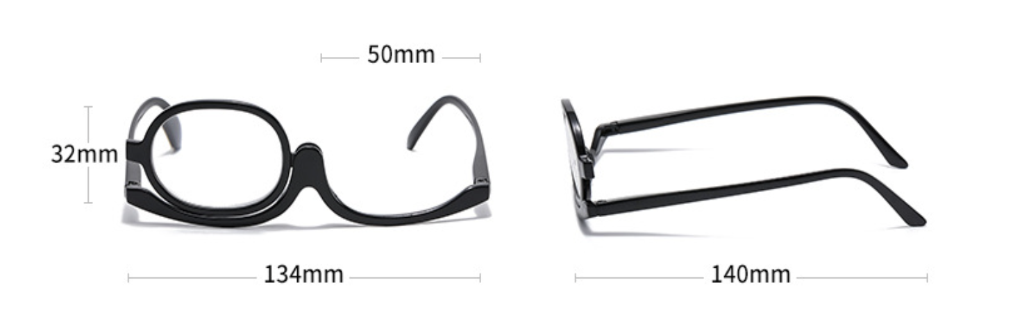 Flip Lens Makeup Glasses in Black - Various Magnifications