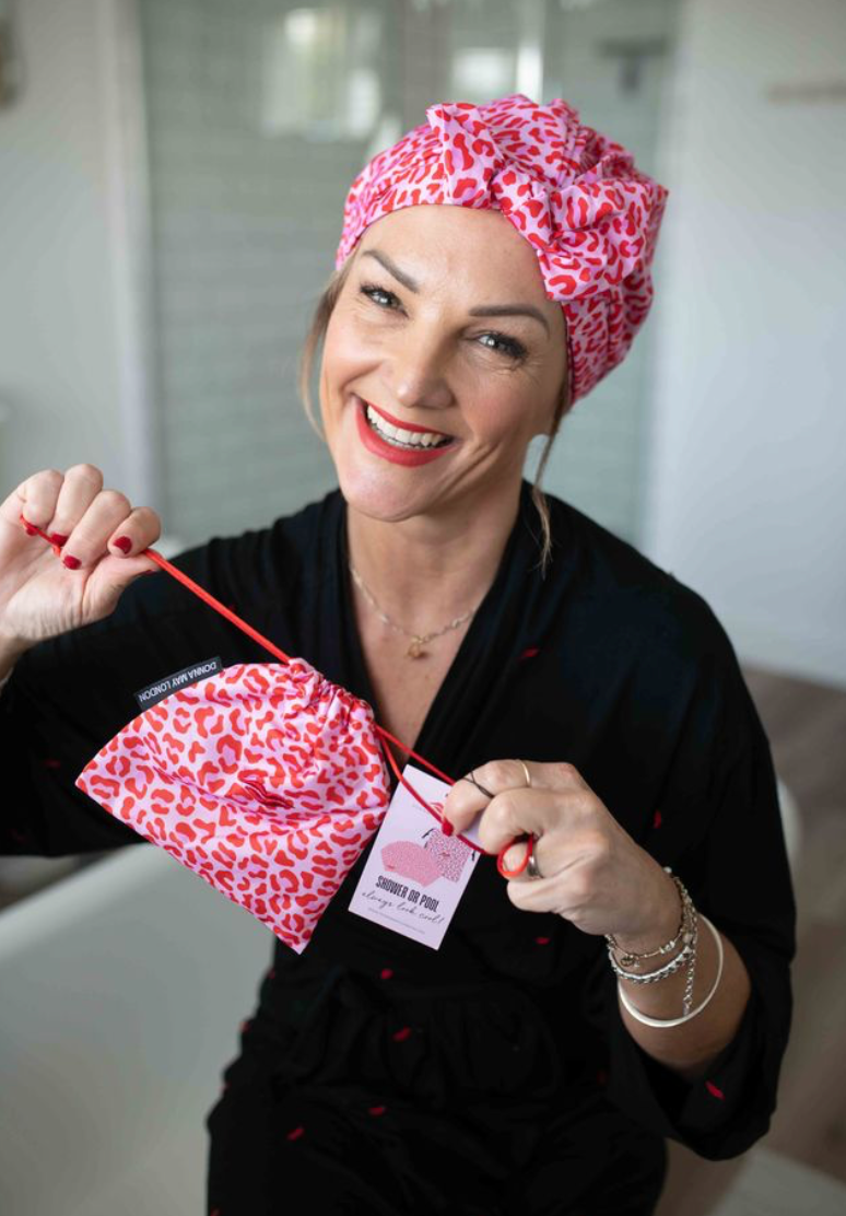 Shower Cap with Cute Bow in Red &amp; Pink Leopard