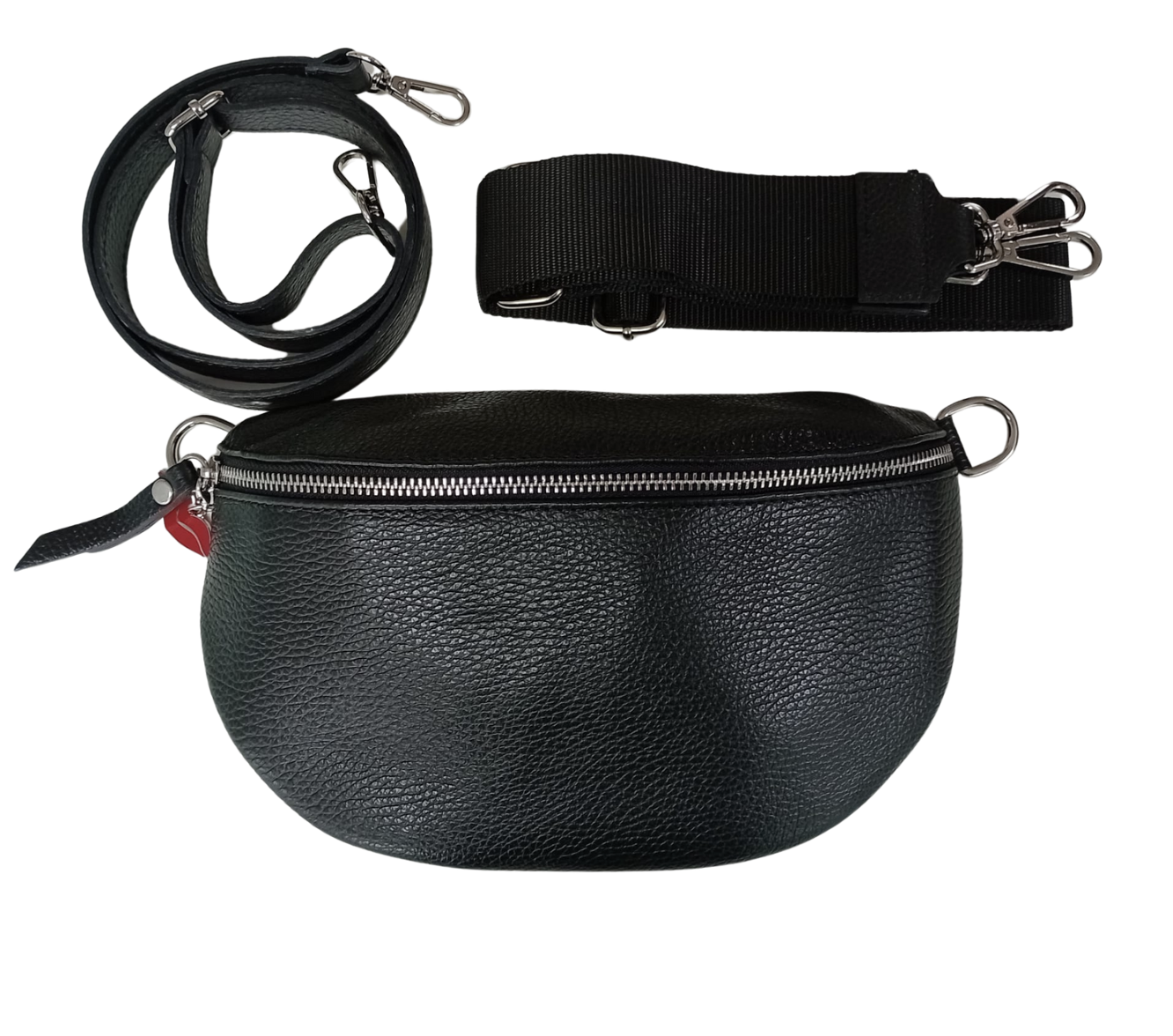 London Cross Body City Bag in Black - With Both Leather &amp; Fabric Straps