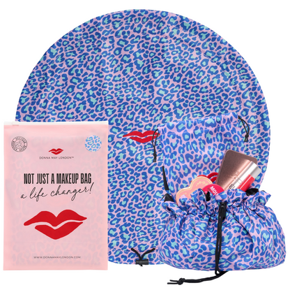 Lay Flat Makeup Bag in Blue Leopard