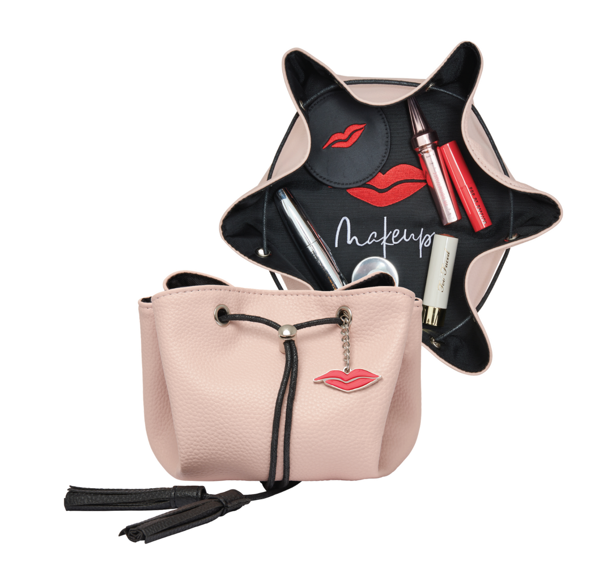 Mini trousse de maquillage en similicuir rose pâle blush