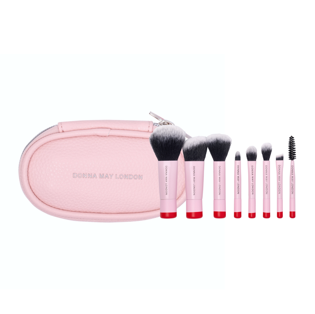 Travel Makeup Brush Set in Blush Pink Case
