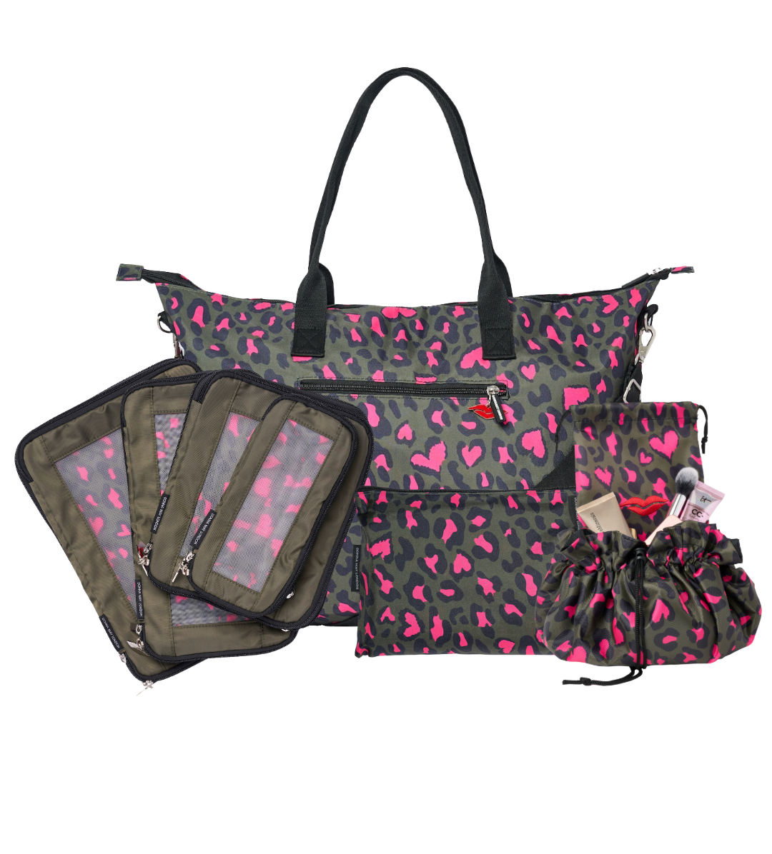 Travel Essentials Bundle in Khaki &amp; Pink Leopard