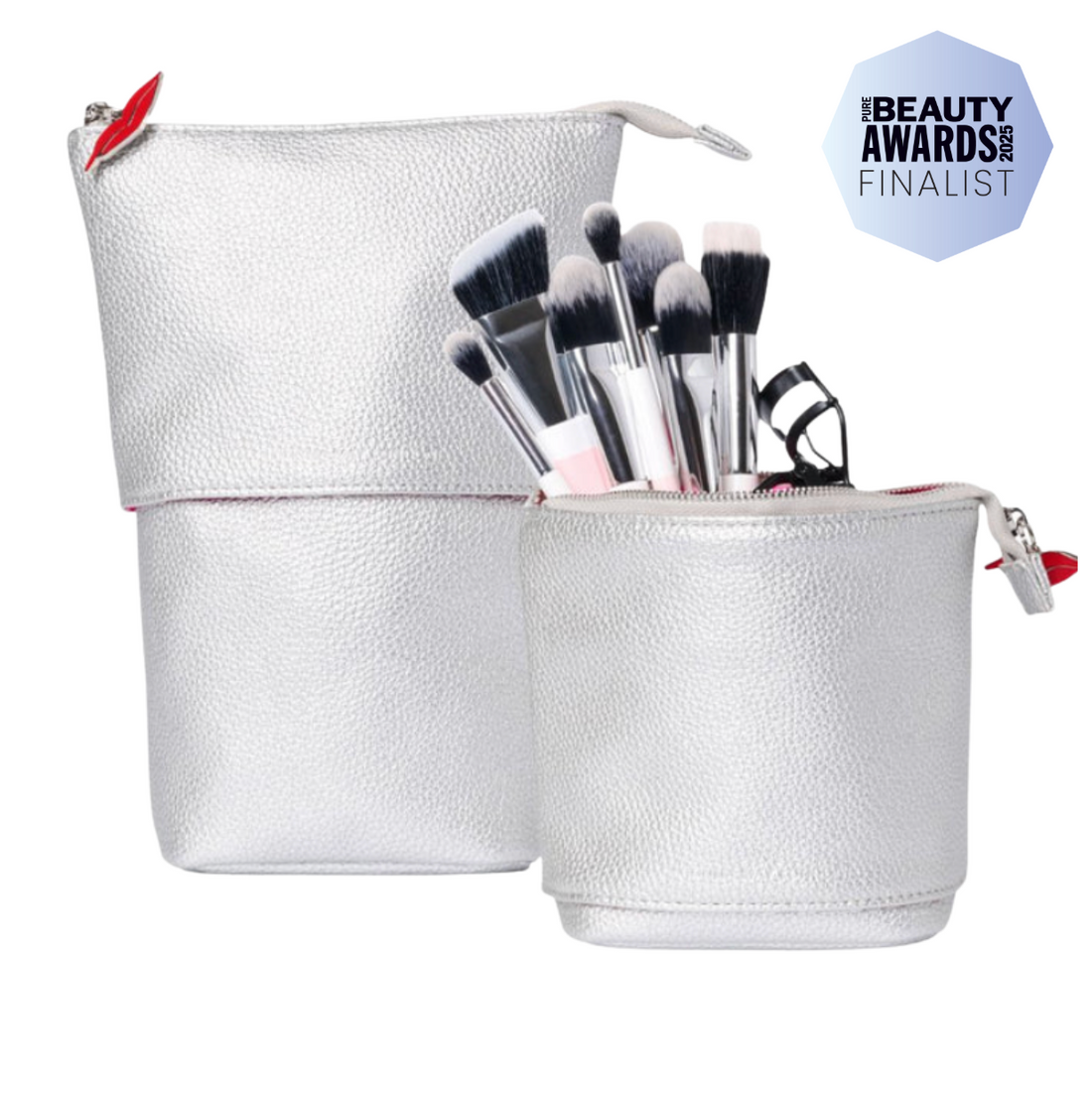 Stand &amp; Store Makeup Brush Case in Silver | Adjustable &amp; Travel-Friendly