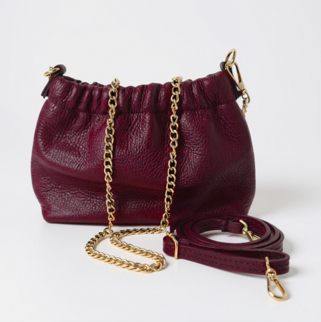 Lara Cross Body Bag in Cranberry Italian Leather - gold metalwork