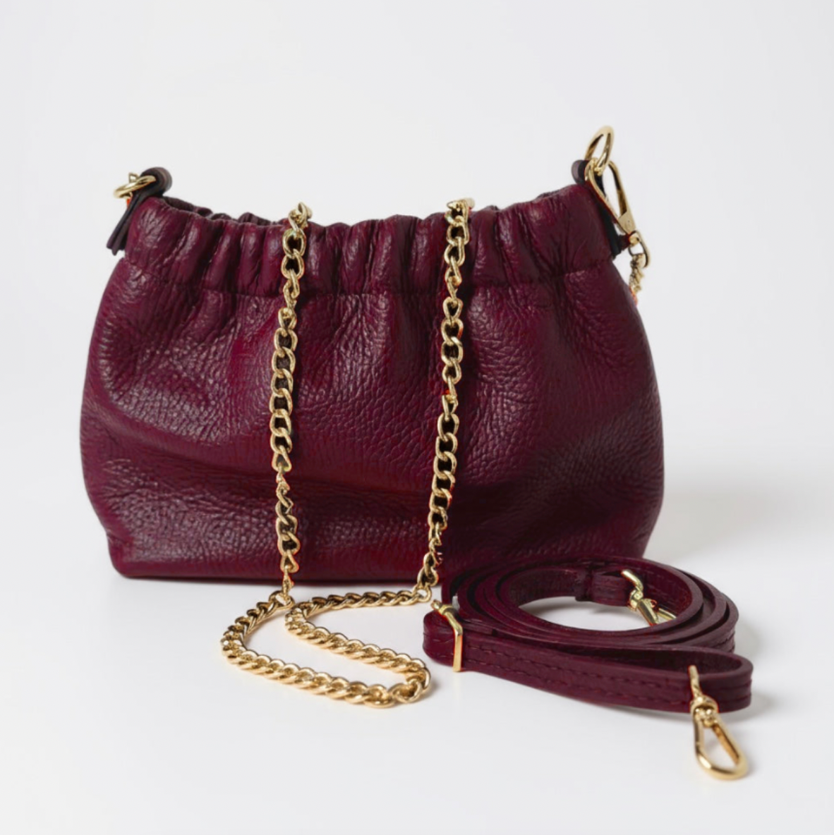 Lara Cross Body Bag in Cranberry Italian Leather - gold metalwork