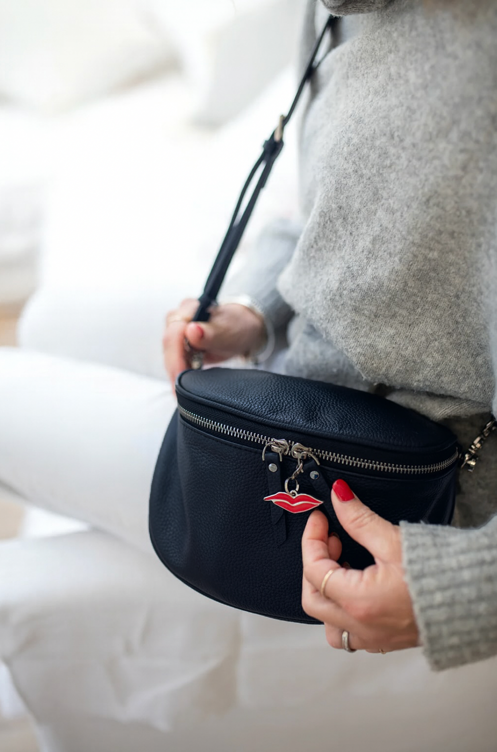 Naples Cross Body Maxi Bag in Navy with both leather and fabric straps