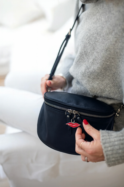 Navy Blue Leather Cross Body Bag