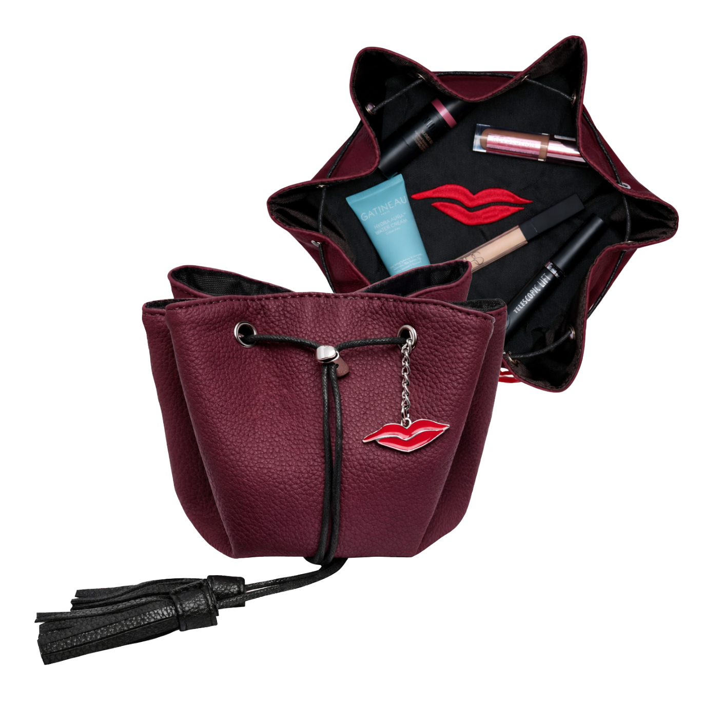 Small Faux Leather Makeup Bag in Burgundy