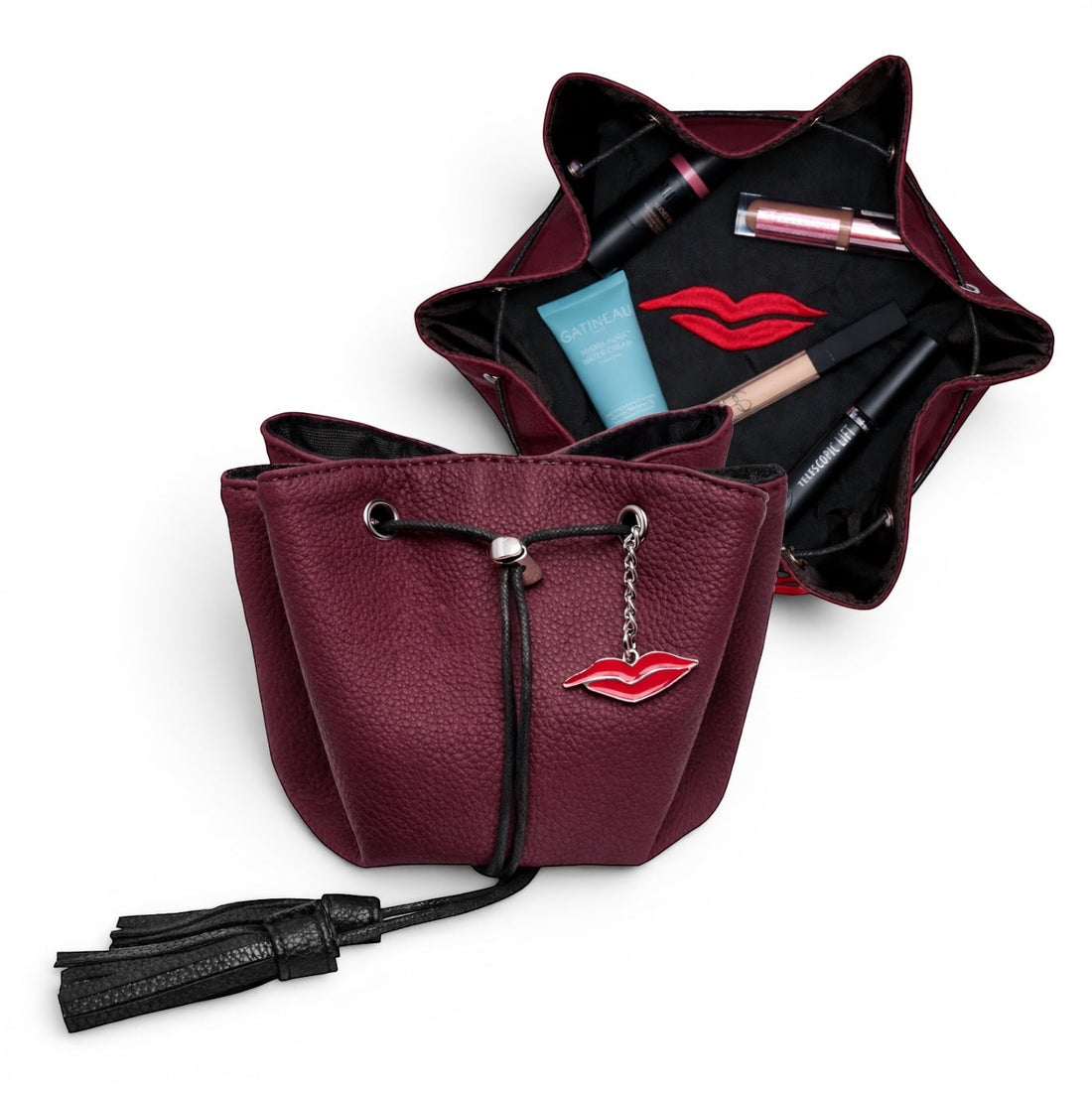 Small Faux Leather Makeup Bag in Burgundy