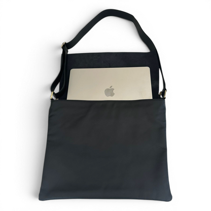 Soft Envelope Leather Bag with Adjustable Strap in Black