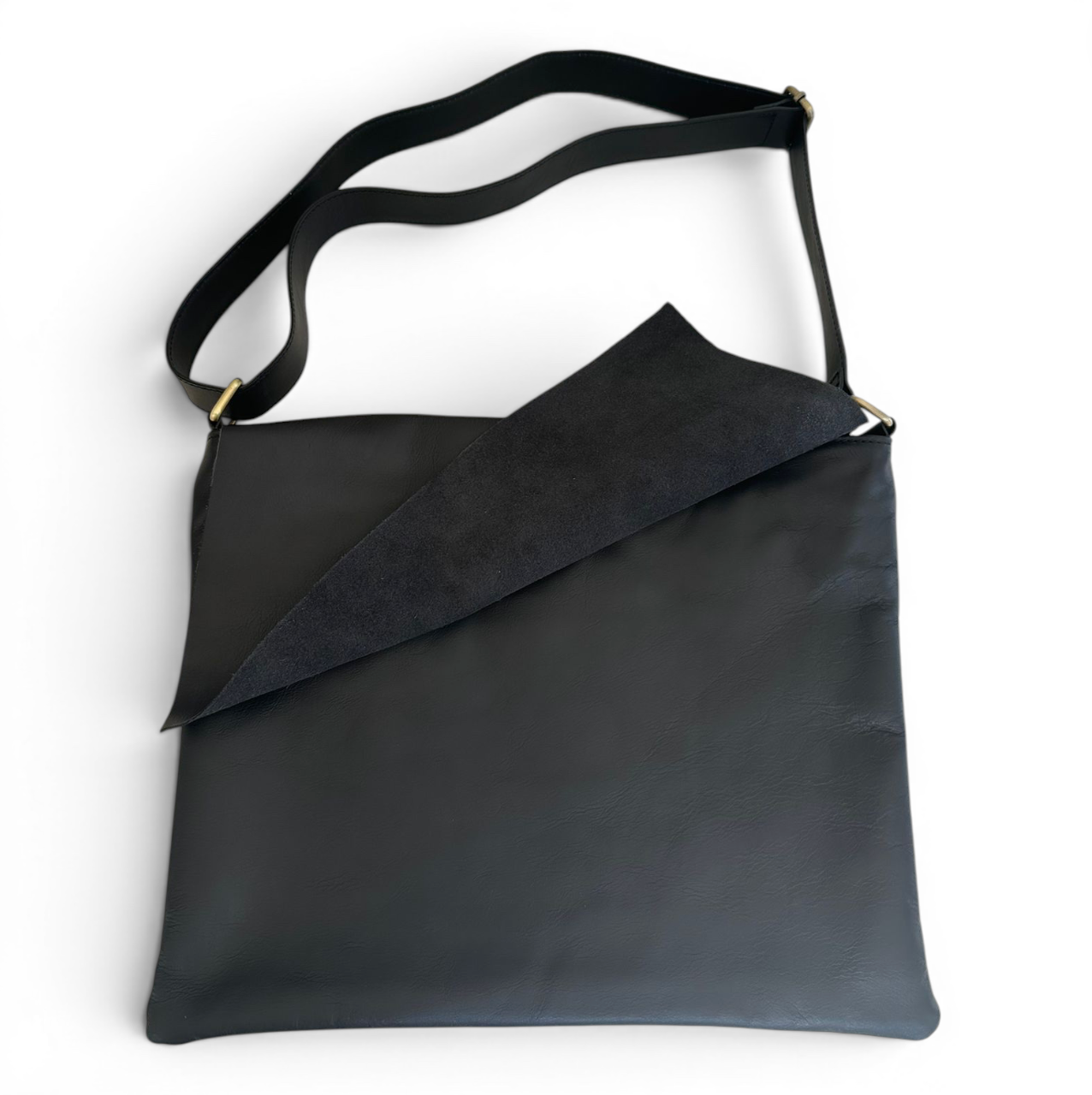 Soft Envelope Leather Bag with Adjustable Strap in Black