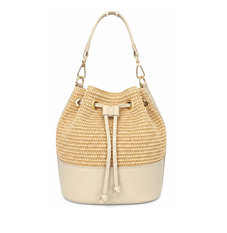 Amalfi Woven Bucket Bag with Natural Leather