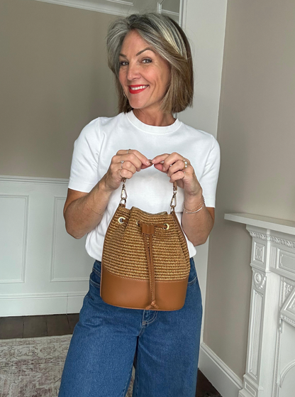 Amalfi Woven Bucket Bag with Tan Leather
