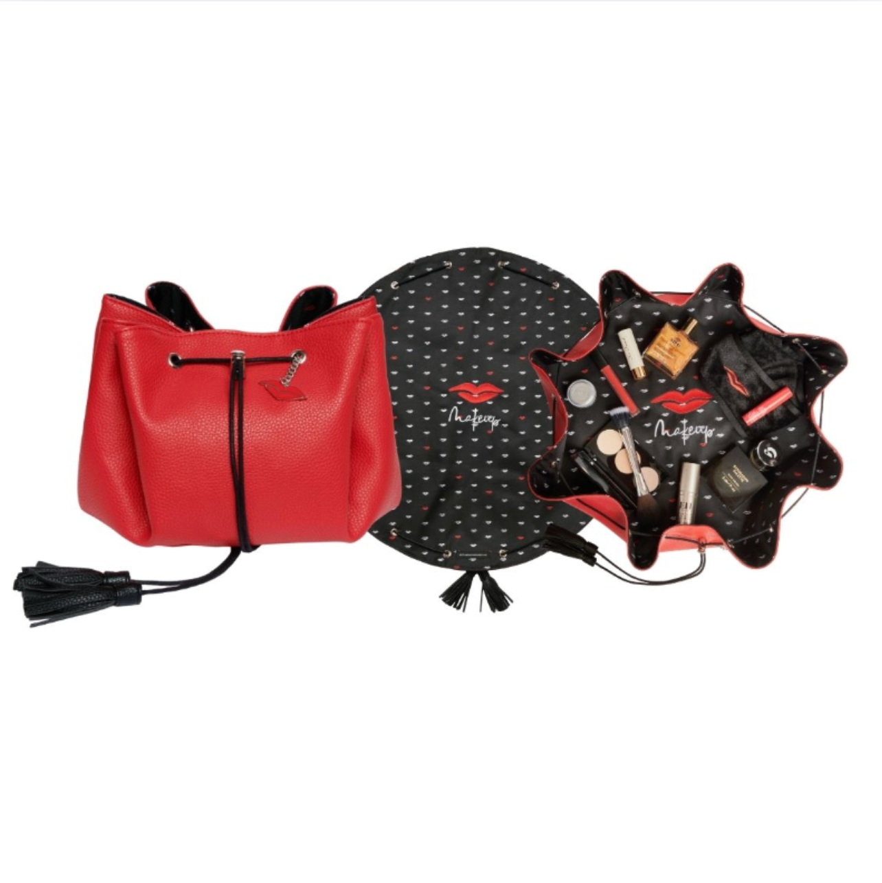 SALE: Faux leather makeup bag in Red with Lip Print END OF LINE