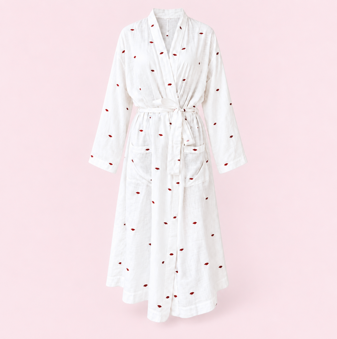 Red lip embroidered dressing gown : S/M or L/XL
