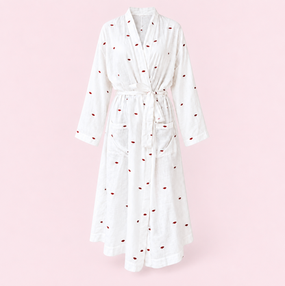 Red lip embroidered dressing gown : S/M or L/XL