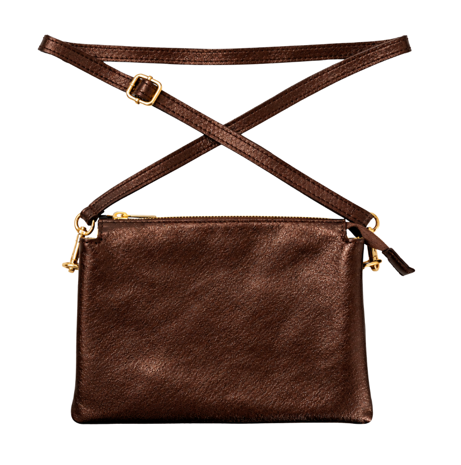 Trinity Cross Body bag in Chocolate Metallic Leather