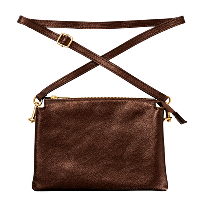 Trinity Cross Body bag in Chocolate Metallic Leather