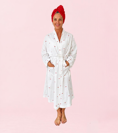 Red lip embroidered dressing gown : S/M or L/XL