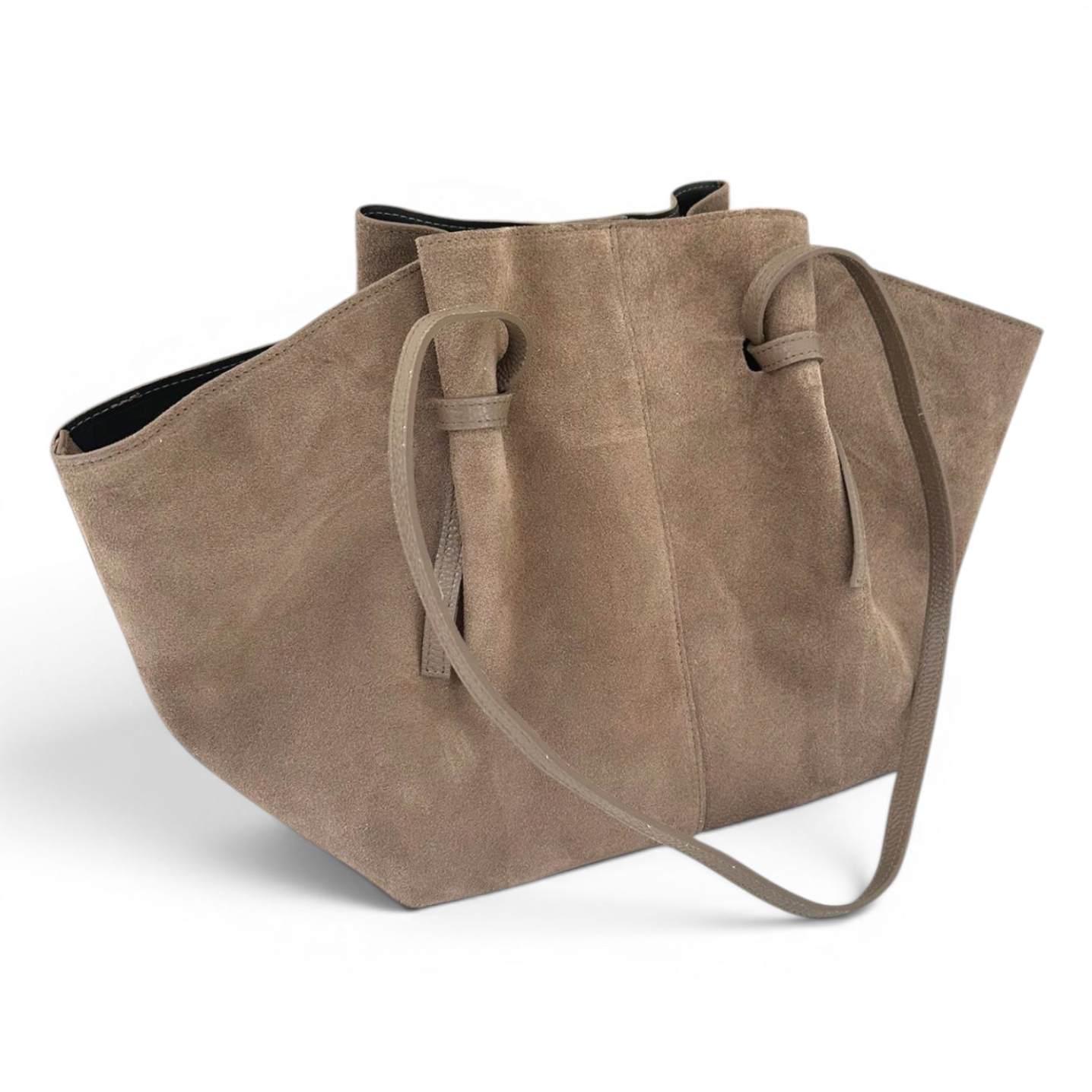 Gathered Suede Tote Bag in Mink