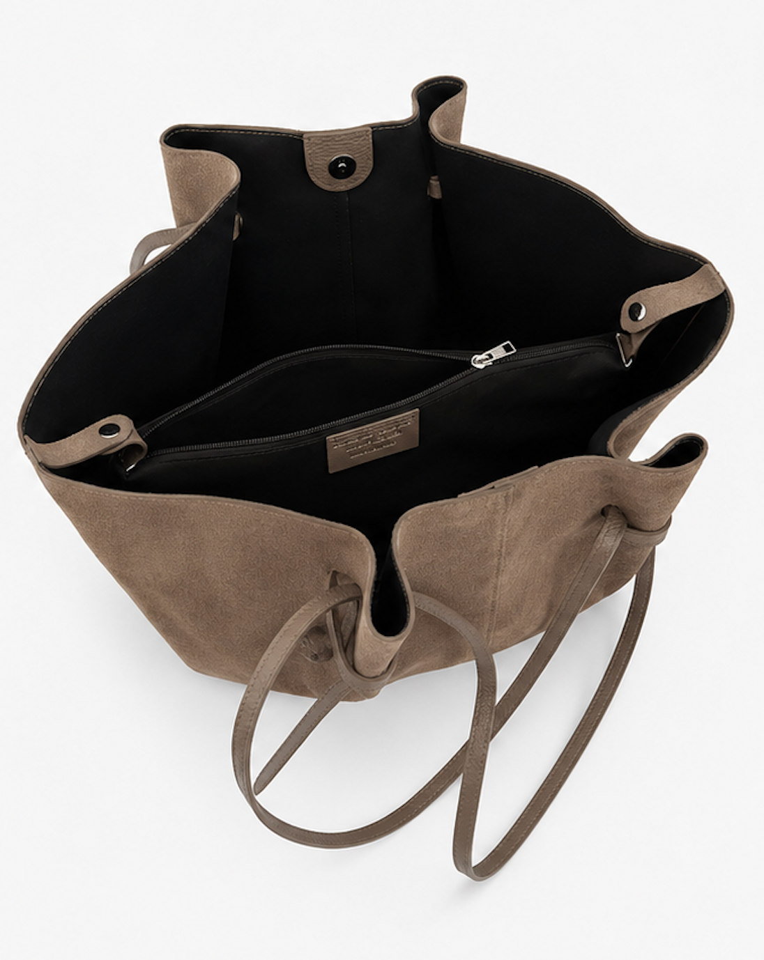 Gathered Suede Tote Bag in Mink