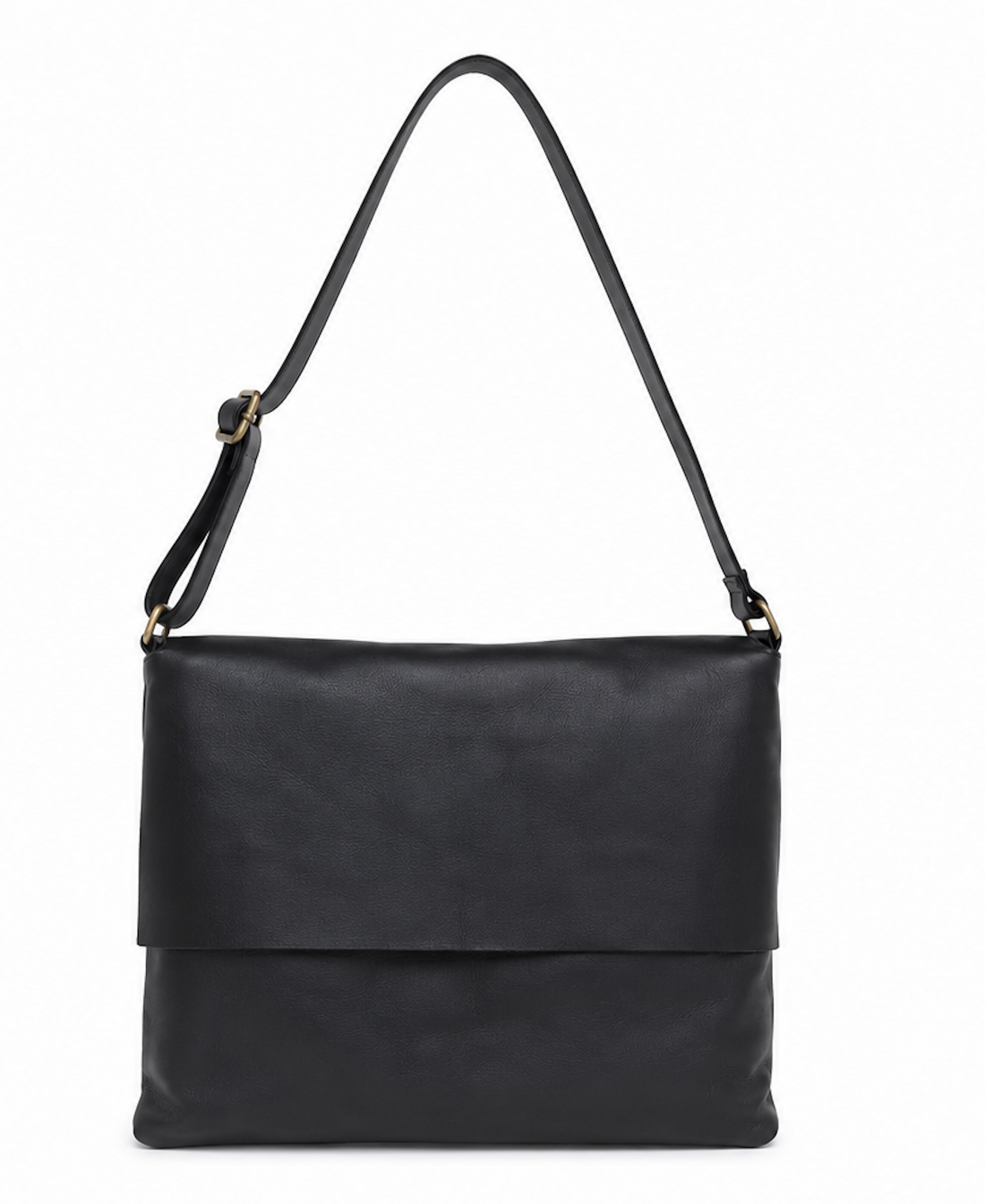 Soft Envelope Leather Bag with Adjustable Strap in Black