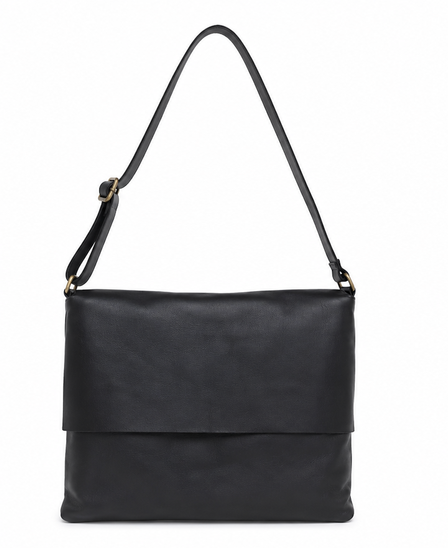 Soft Envelope Leather Bag with Adjustable Strap in Black