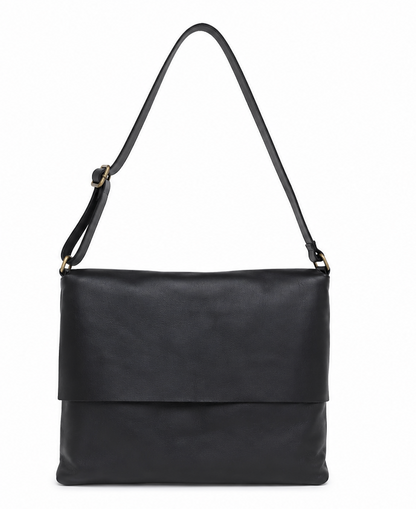 Soft Envelope Leather Bag with Adjustable Strap in Black
