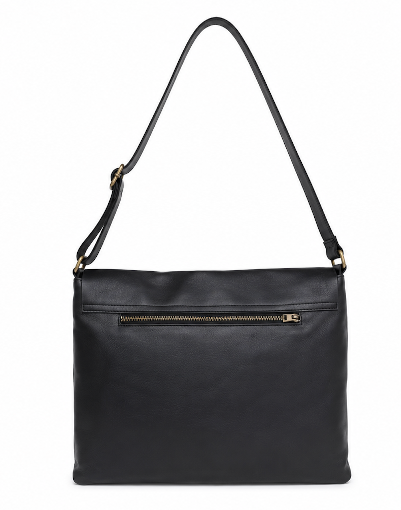 Soft Envelope Leather Bag with Adjustable Strap in Black