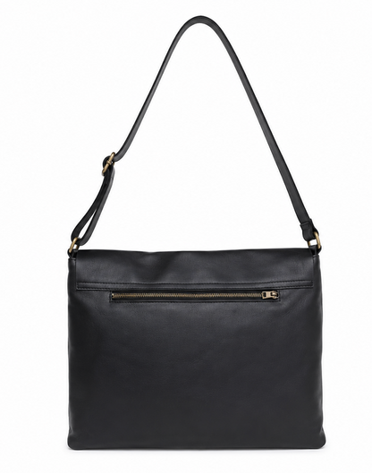 Soft Envelope Leather Bag with Adjustable Strap in Black