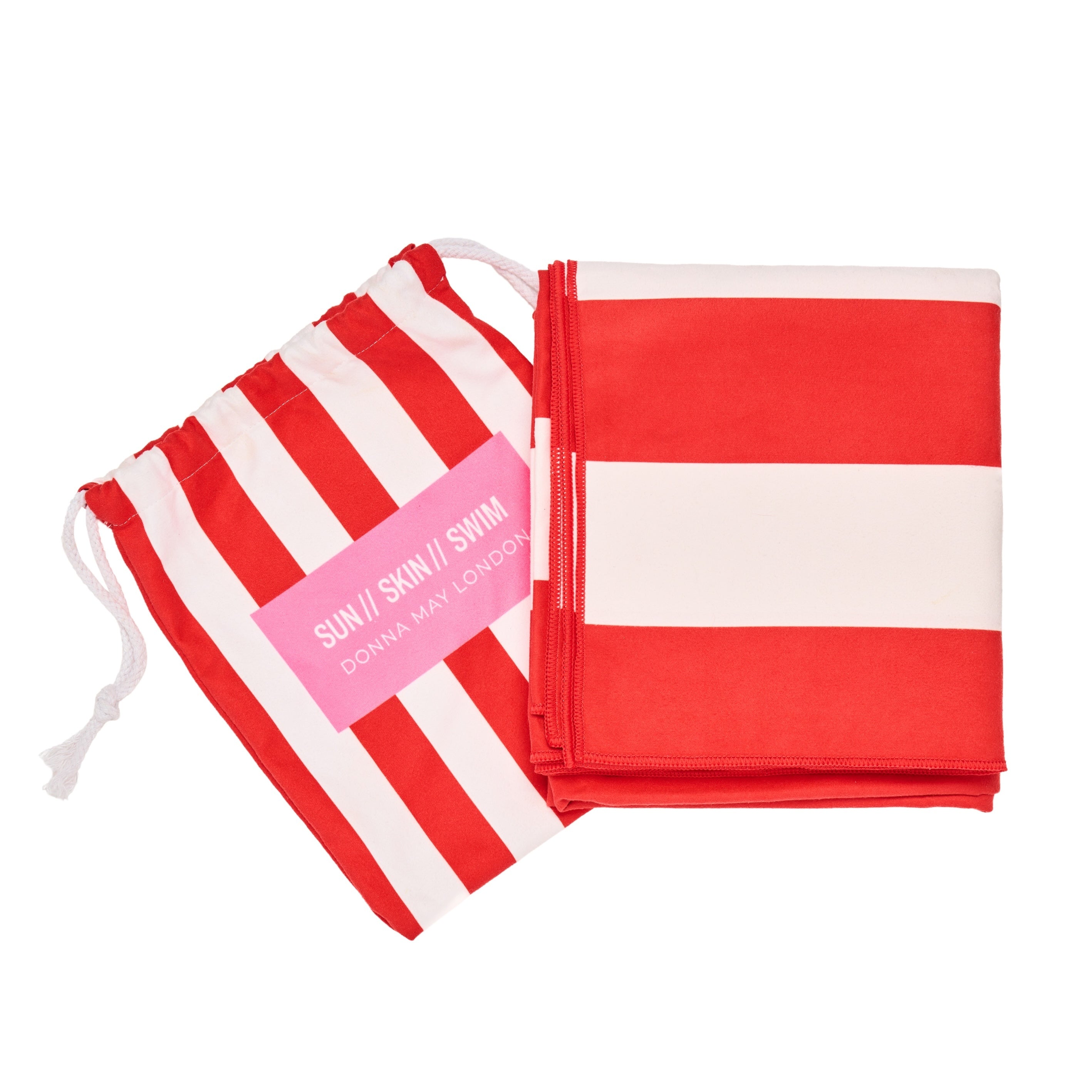 red and white striped lightweight beach towel