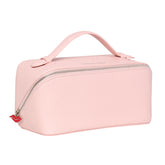"Donna May London Chic Train Beauty Box in blush pink faux leather with red lip zip pull"