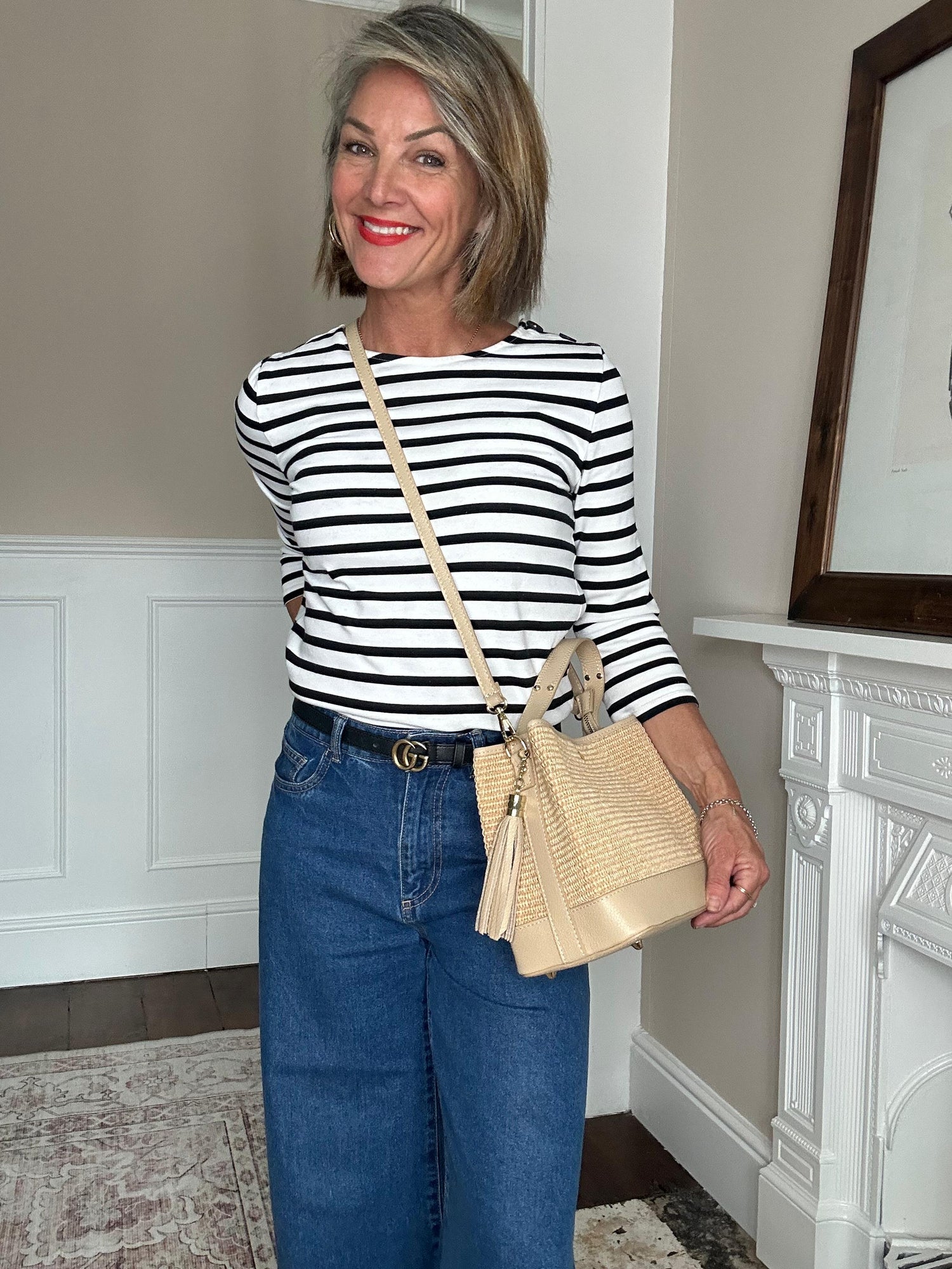 Positano Woven Tote Bag with Natural Leather