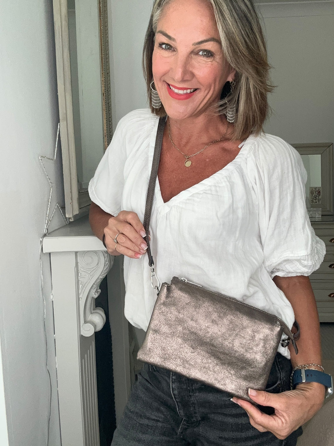 Trinity Cross Body bag in Gunmetal Silver
