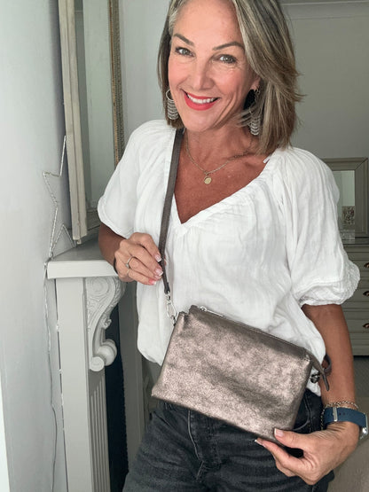 Trinity Cross Body bag in Gunmetal Silver