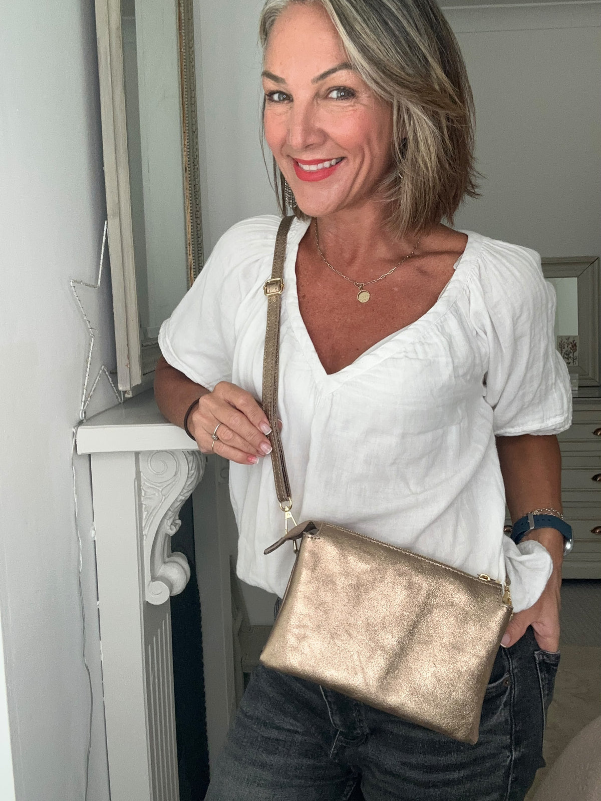 Trinity Cross Body bag in Antique Gold